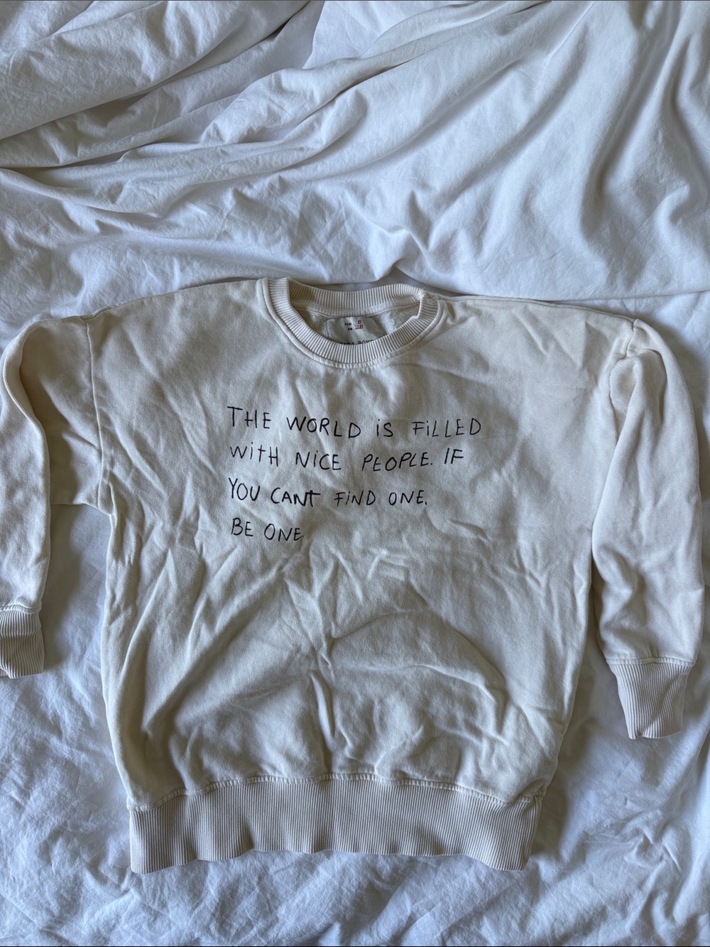 Cream Graphic Crewneck Sweatshirt - 'Be One' Quote